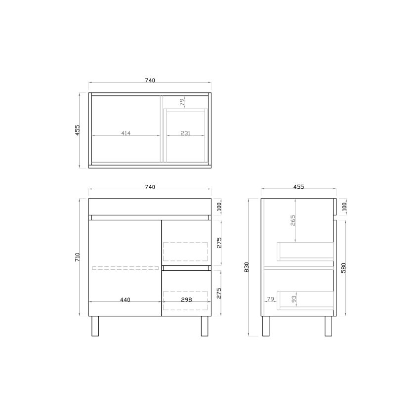 750MM White Oak MDF Bathroom Vanity Right Drawers Free Standing Cabinet Only