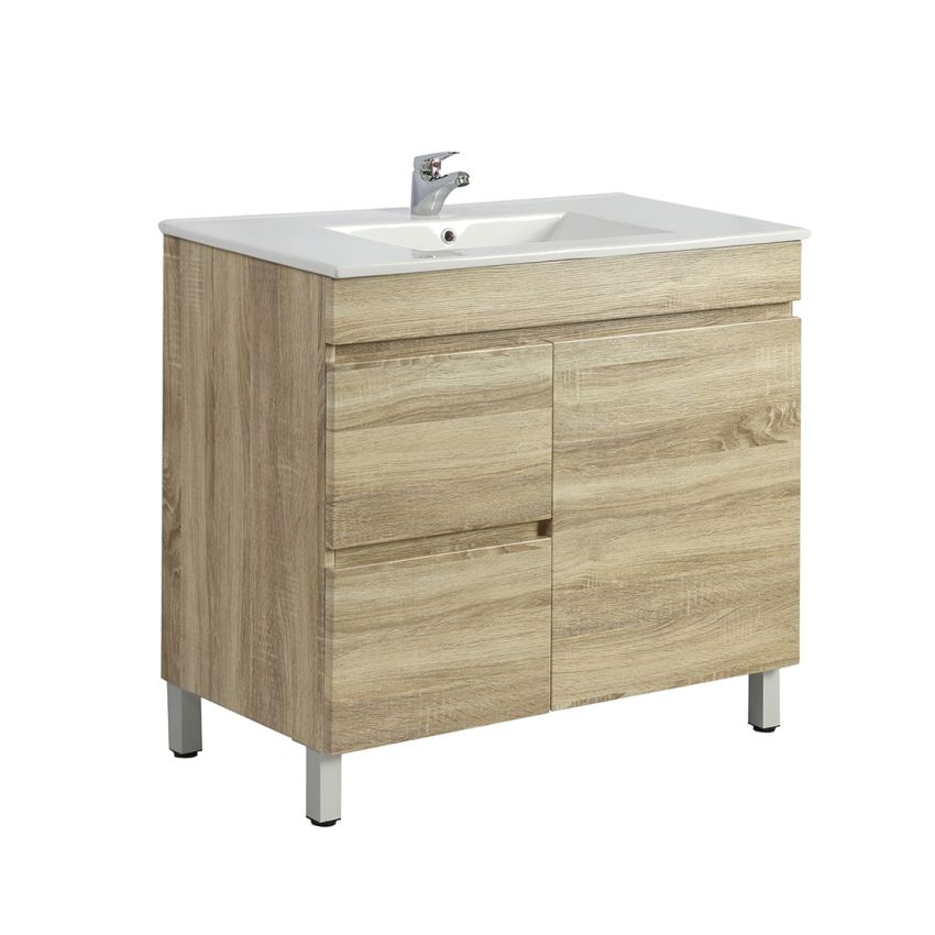 750MM White Oak MDF Bathroom Vanity Right Drawers Free Standing Cabinet Only