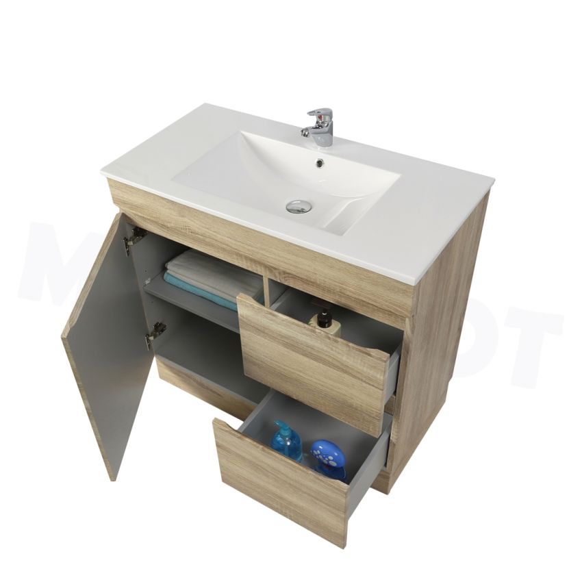 750MM White Oak MDF Bathroom Vanity Right Drawers Free Standing Cabinet Only