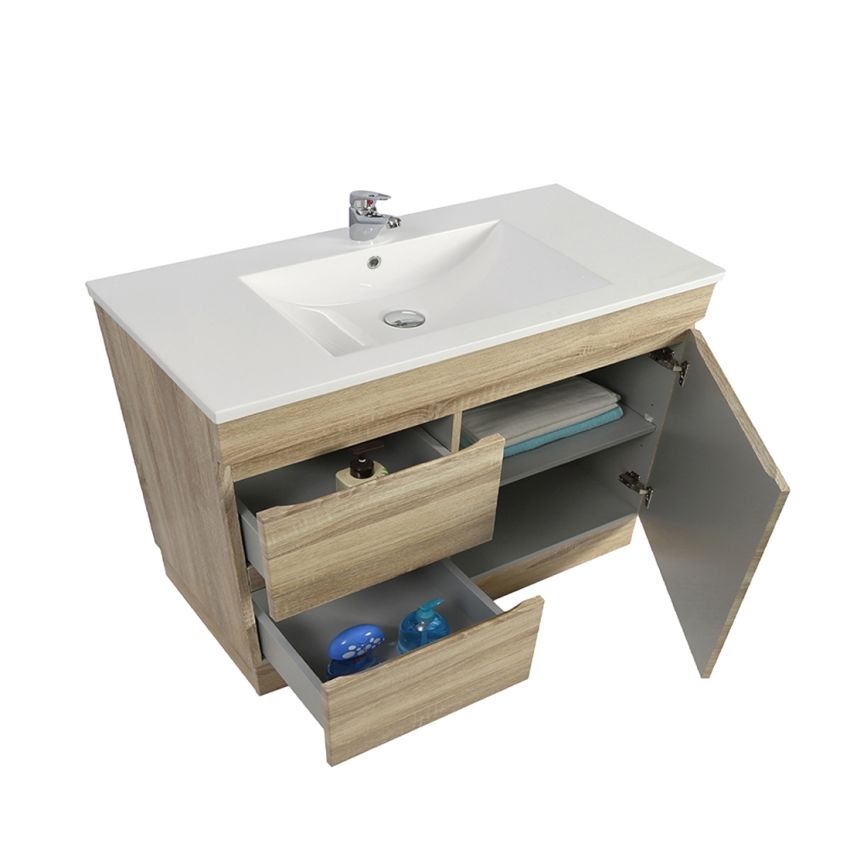 900MM White Oak MDF Bathroom Vanity Left Drawers Free Standing Cabinet Only