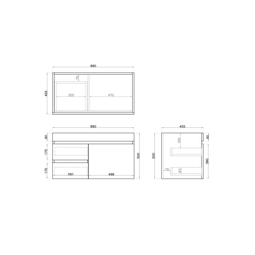 900MM Dark grey MDF Bathroom Vanity Left Drawers Wall Hung Cabinet Only