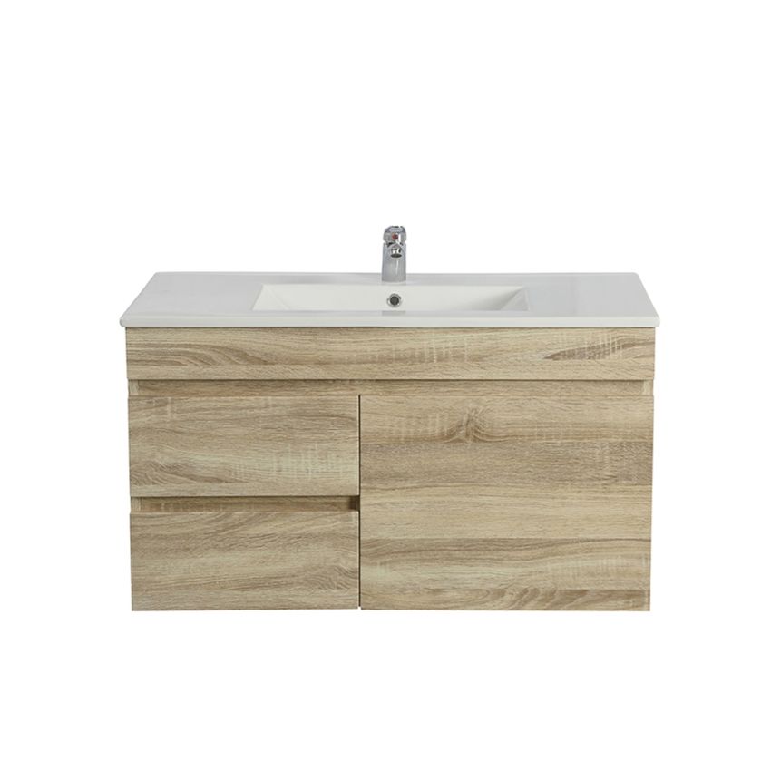 900MM White Oak MDF Bathroom Vanity Left Drawers Wall Hung Cabinet Only