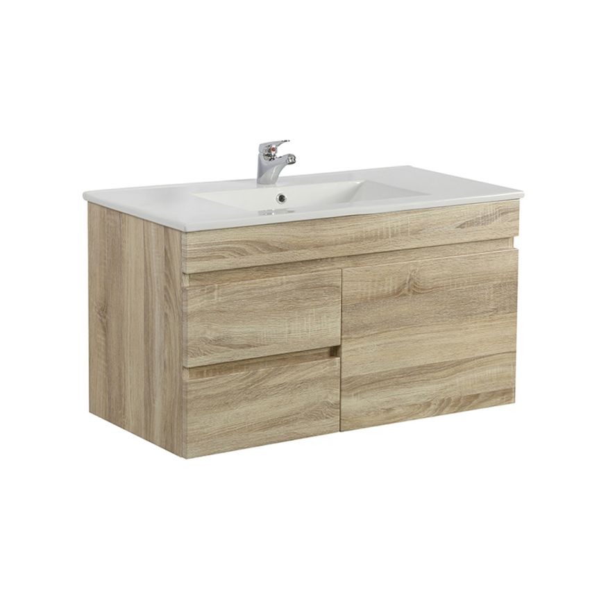 900MM White Oak MDF Bathroom Vanity Left Drawers Wall Hung Cabinet Only