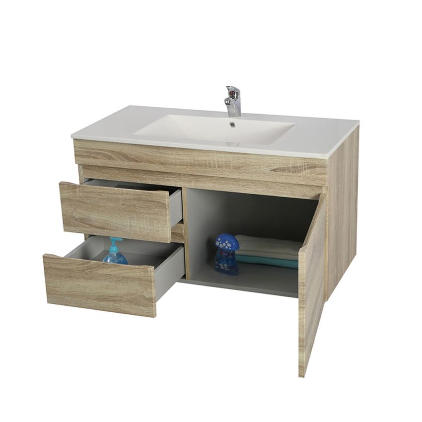 900MM White Oak MDF Bathroom Vanity Left Drawers Wall Hung Cabinet Only