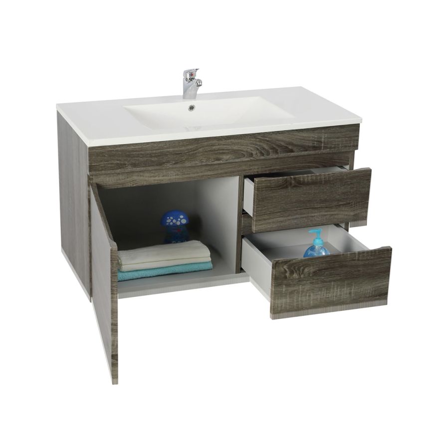 900MM Dark Grey MDF Bathroom Vanity Right Drawers Wall Hung Cabinet Only