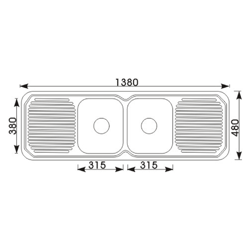 Cora Double Bowl & Double Drainer Kitchen Sink 1380 x 480mm