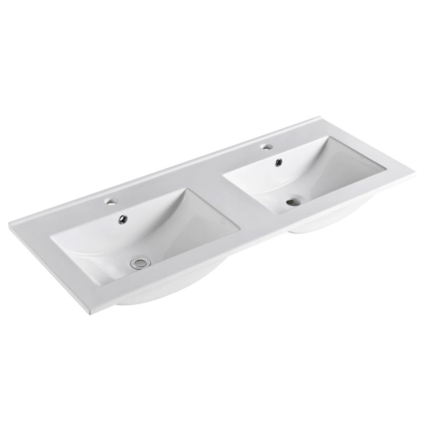 1200x460mm Nana Gloss White Thin Edge Ceramic Top Double Sinks / Bowls