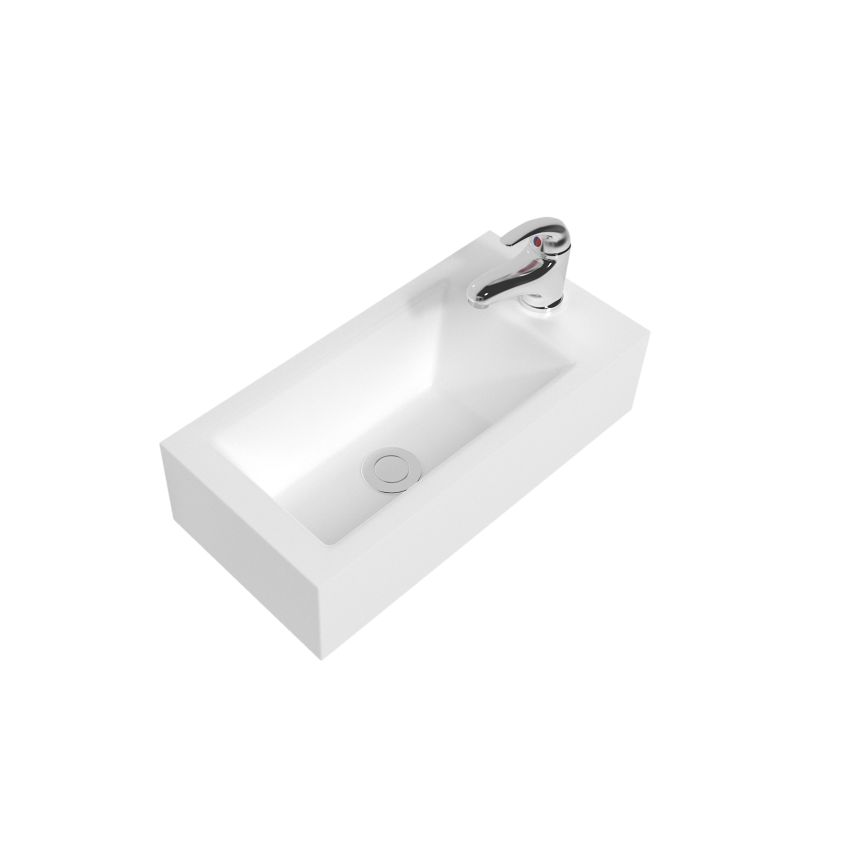 500x245x125mm Gloss White Thin Edge Ceramic Top with Right Tap Hole