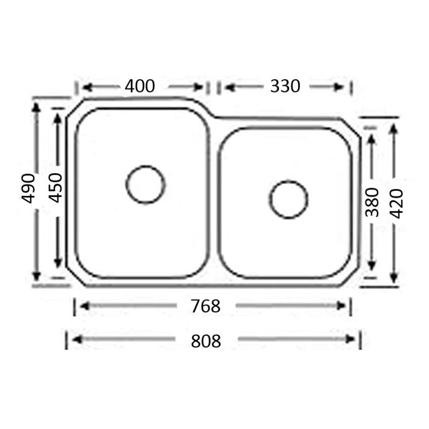 Cora Kitchen Sink Double Bowl Undermount Sink 808 x 490mm