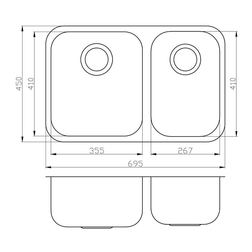 Cora Kitchen Sink Double Bowl Undermount Sink 695 x 450mm