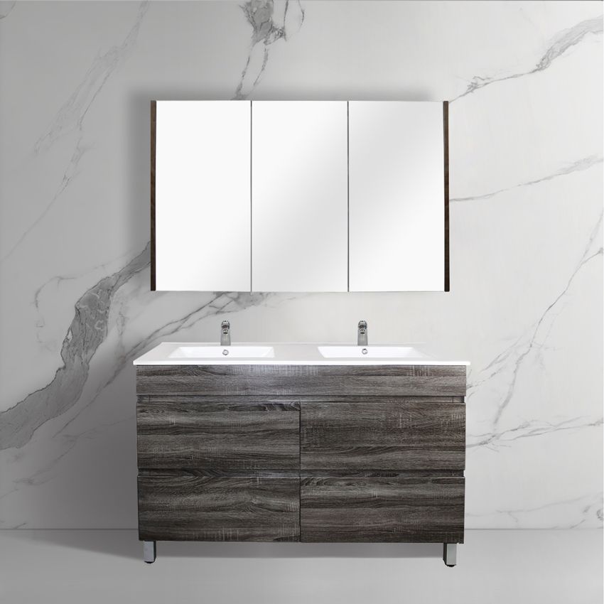 1200mm Freestanding With Legs Bathroom Vanity Dark Grey Wood Grain 2 PAC Coating MDF Board with Double Bowl