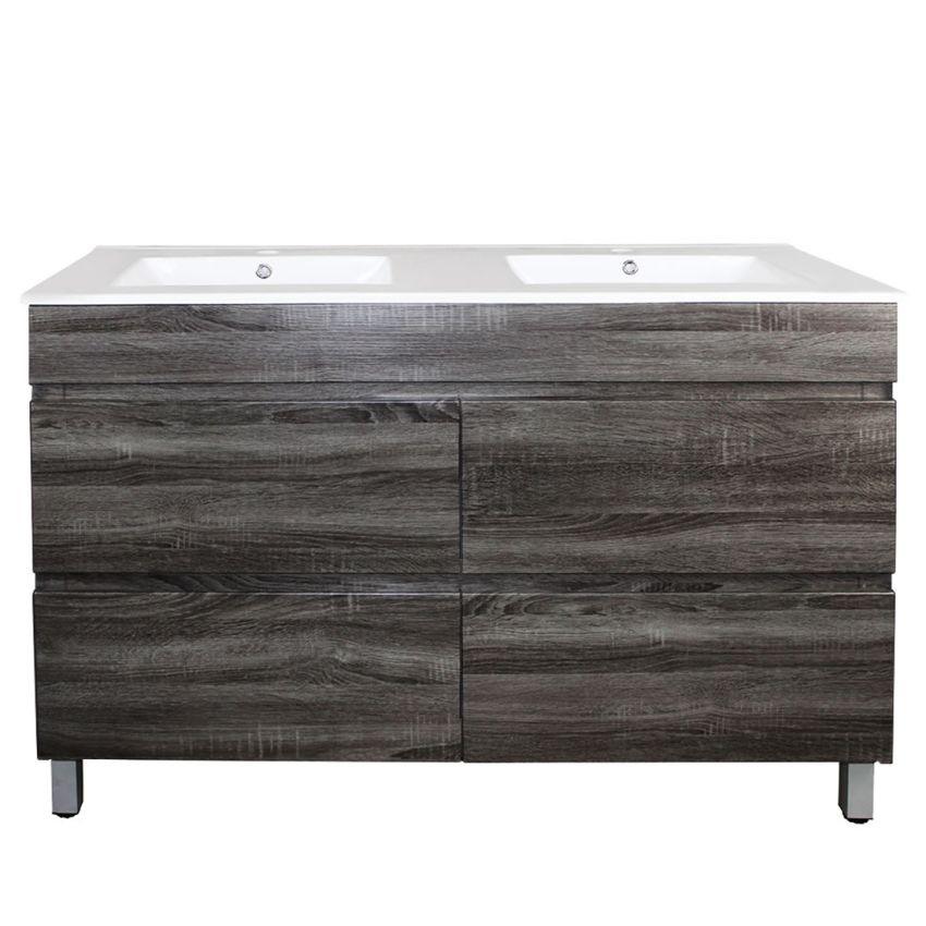 1200mm Freestanding With Legs Bathroom Vanity Dark Grey Wood Grain 2 PAC Coating MDF Board with Double Bowl
