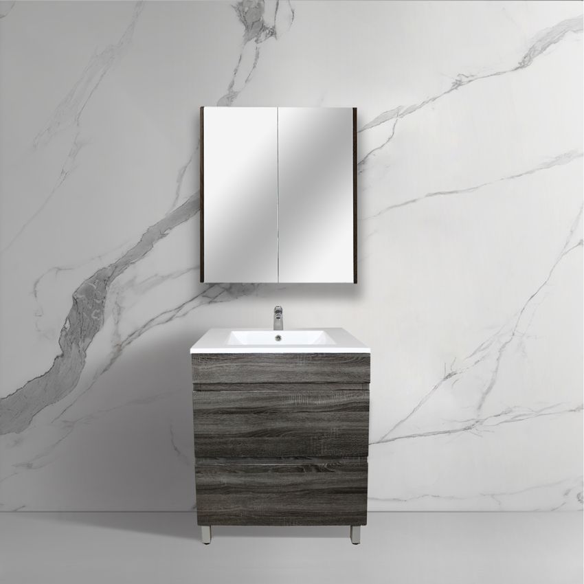 600mm Freestanding Bathroom Vanity With Legs Dark Grey Wood Grain 2 PAC Coating MDF Board