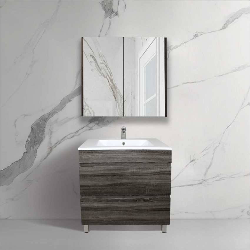750mm Freestanding Bathroom Vanity With Legs Dark Grey Wood Grain 2 PAC Coating MDF Board