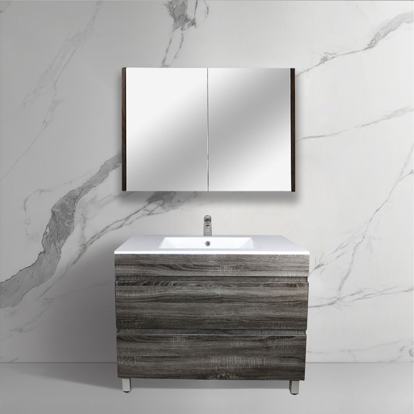 900mm Freestanding Bathroom Vanity With Legs Dark Grey Wood Grain 2 PAC Coating MDF Board