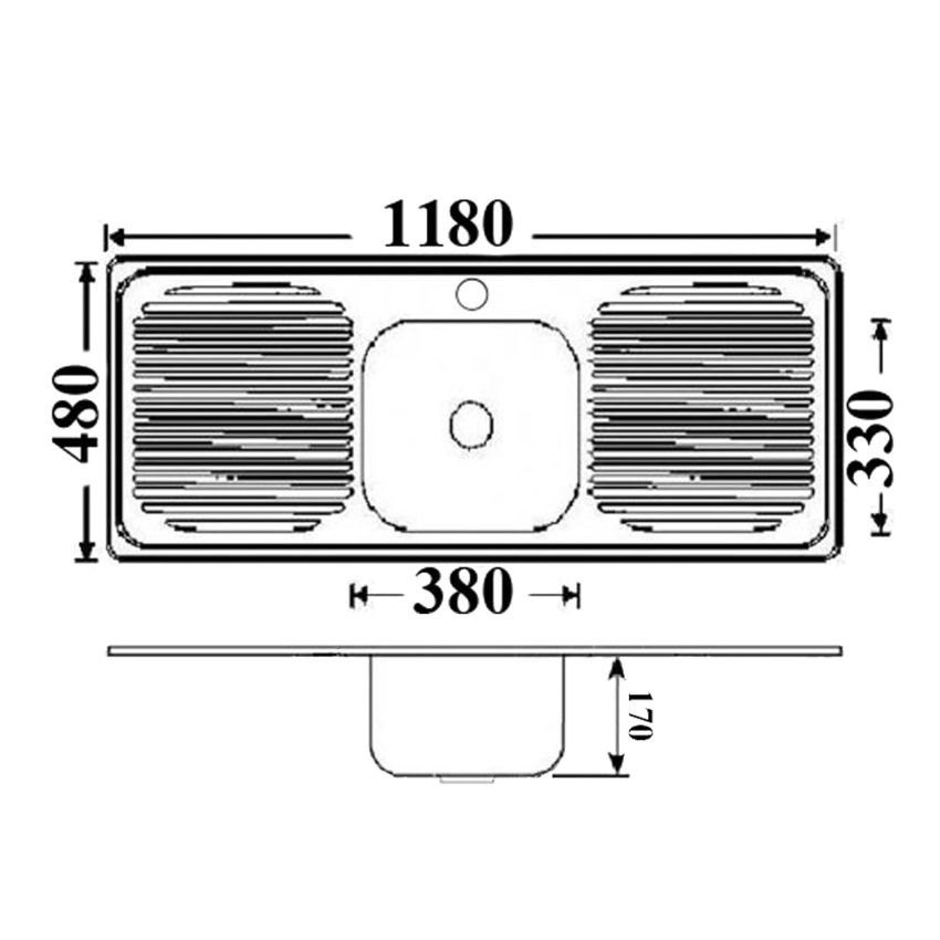 Single Bowl & Double Drainer Kitchen Sink 1180 x 480mm