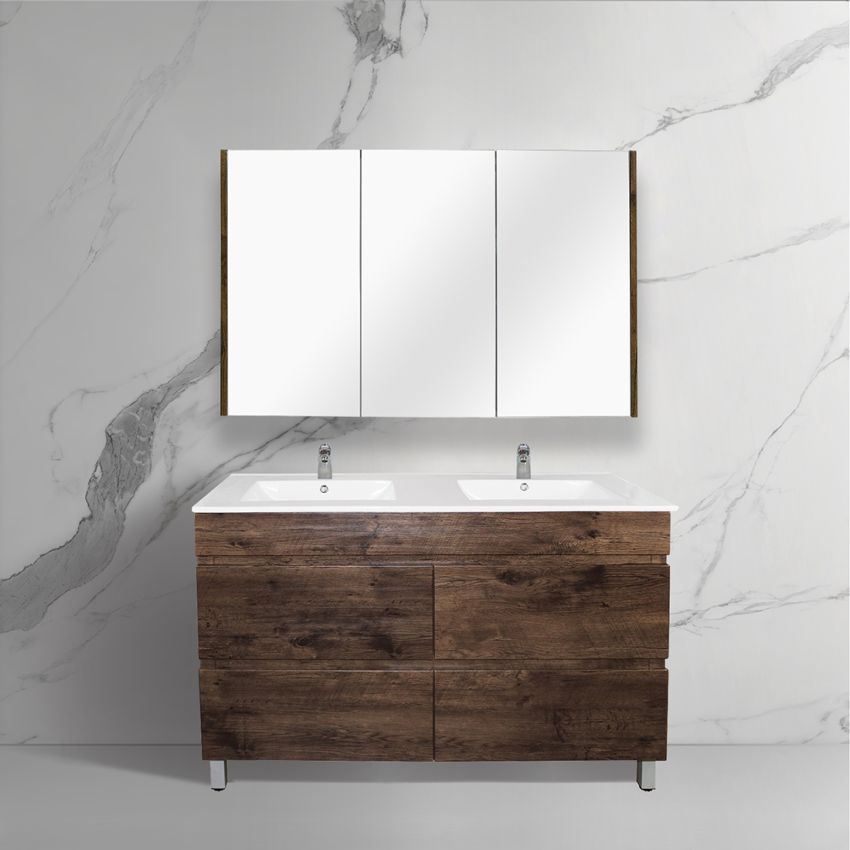 1200mm Freestanding With Legs Bathroom Vanity Dark Oak Wood Grain 2 PAC Coating MDF Board with Double Bowl