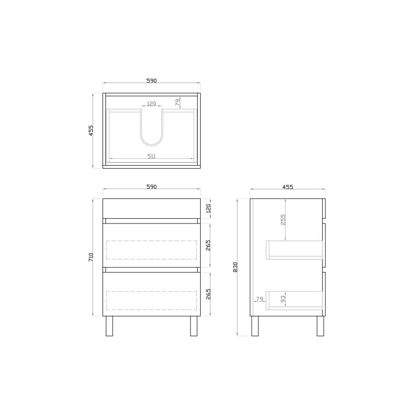 600mm Freestanding Bathroom Vanity With Legs Dark Oak Wood Grain 2 PAC Coating MDF Board