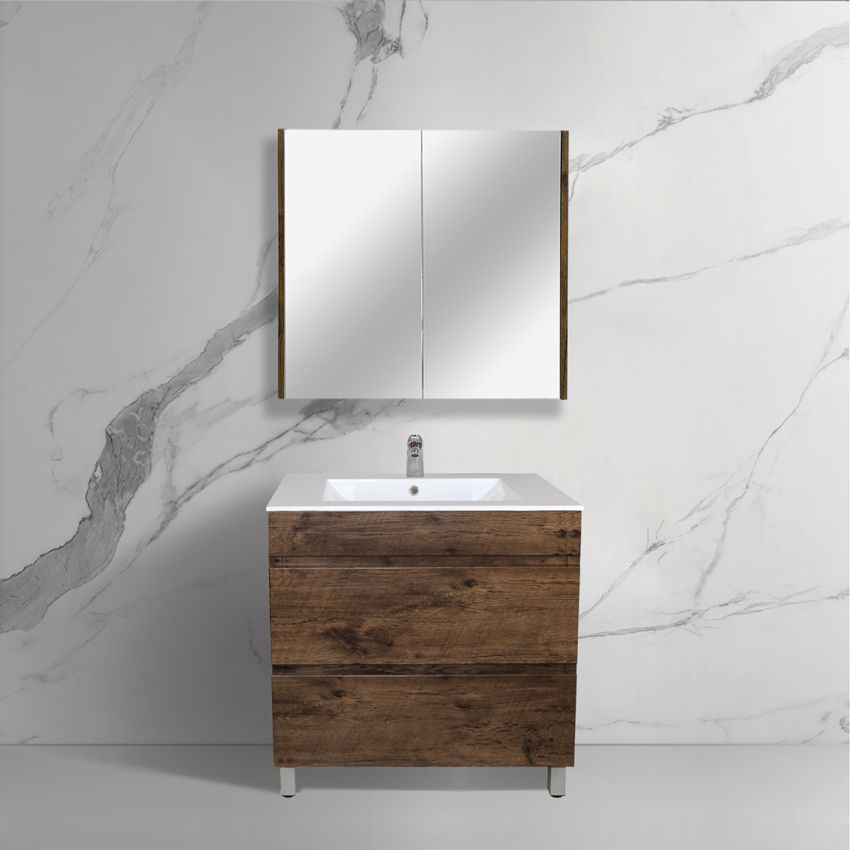 750mm Freestanding Bathroom Vanity With Legs Dark Oak Wood Grain 2 PAC Coating MDF Board