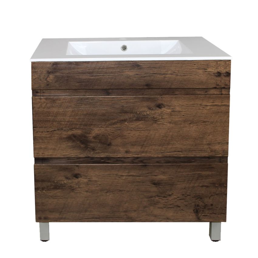750mm Freestanding Bathroom Vanity With Legs Dark Oak Wood Grain 2 PAC Coating MDF Board