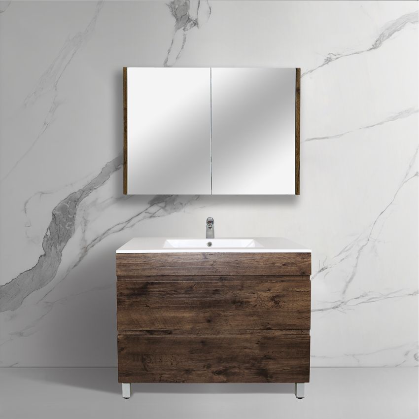 900mm Freestanding Bathroom Vanity With Legs Dark Oak Wood Grain 2 PAC Coating MDF Board