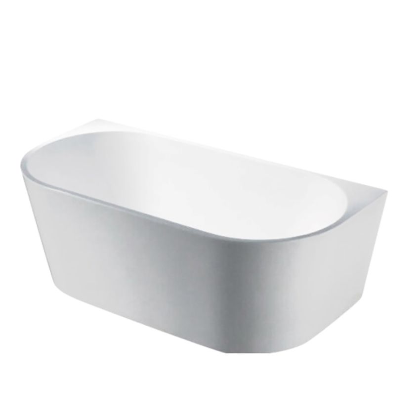1500mm Back To Wall Bathtub Oval Gloss White Acrylic Rounded Edge