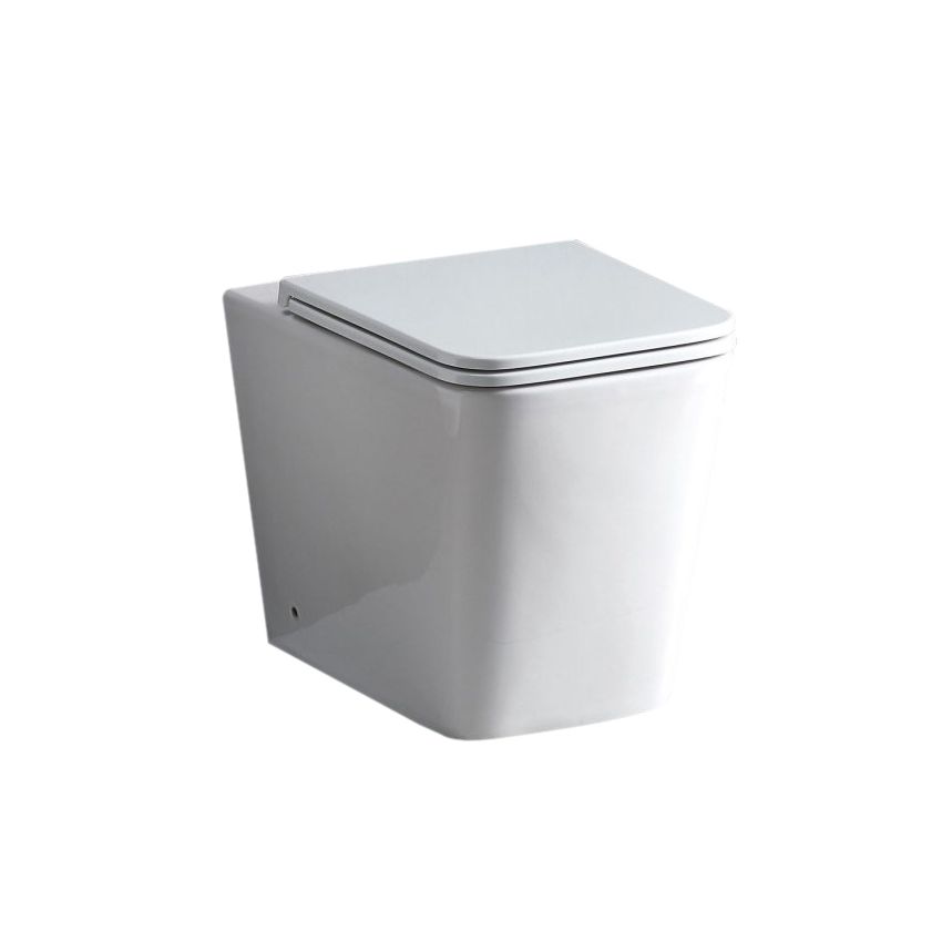 Enox99 Gloss White Wall Faced Pan with Slim UF Seat Cover & Universal Inlet Cistern Rimless Flushing Floor Pan