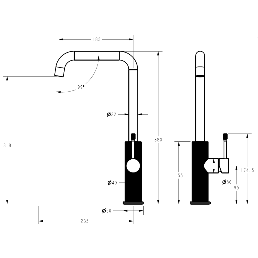 Linie Squareneck Sink Mixer Brushed Gold