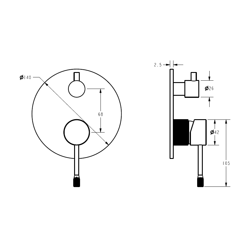 Linie Wall Diverter Mixer Trim Kit Gun Metal