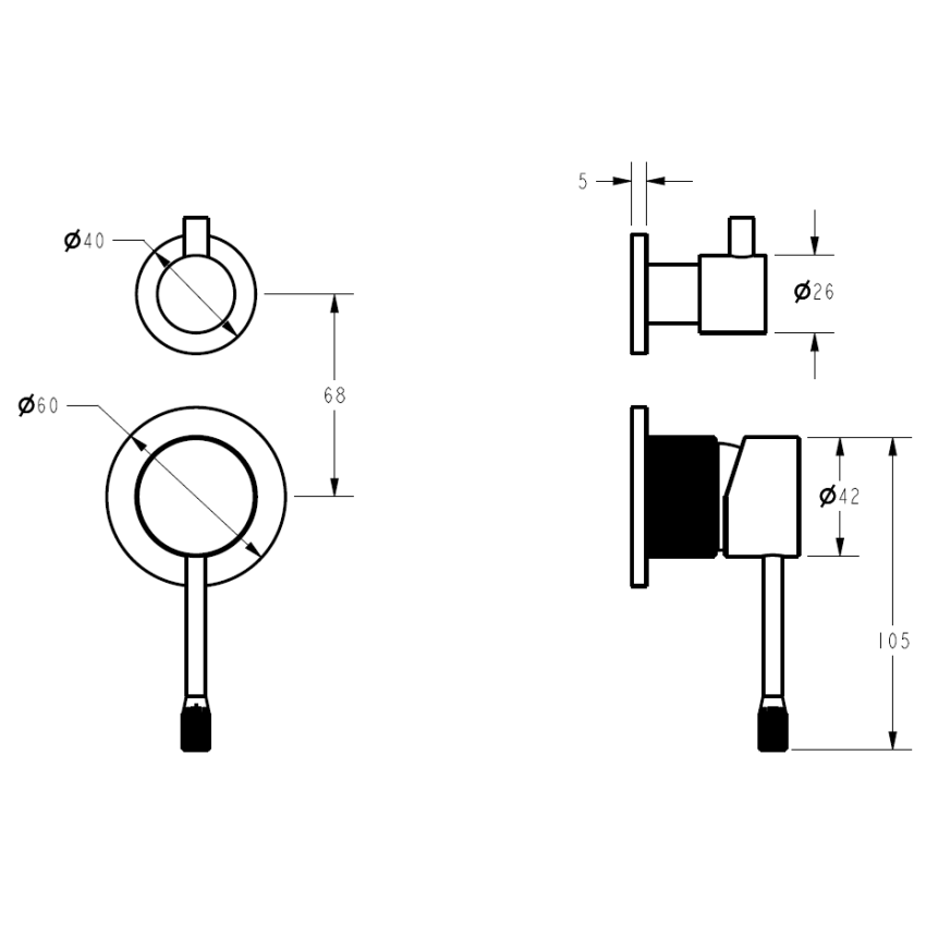 Linie Wall Diverter Mixer Trim Kit with Separate Cover Plate Brushed Gold