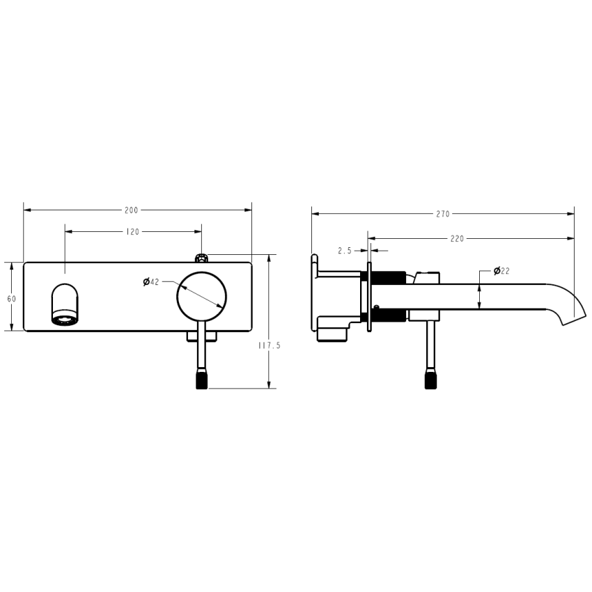 Linie Wall Basin Mixer Trim Kit With 220mm Spout Brushed Gold