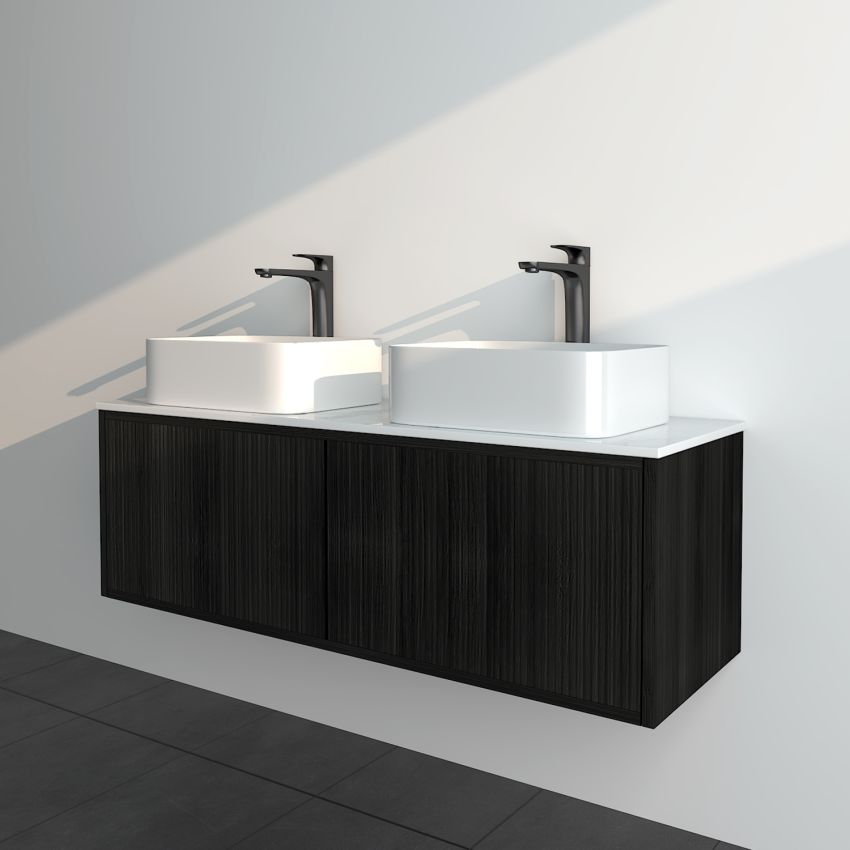 1200mm Slim Bottega Oak Wall Hung Bathroom Vanity Left Drawer Grooved MDF Cabinet Only