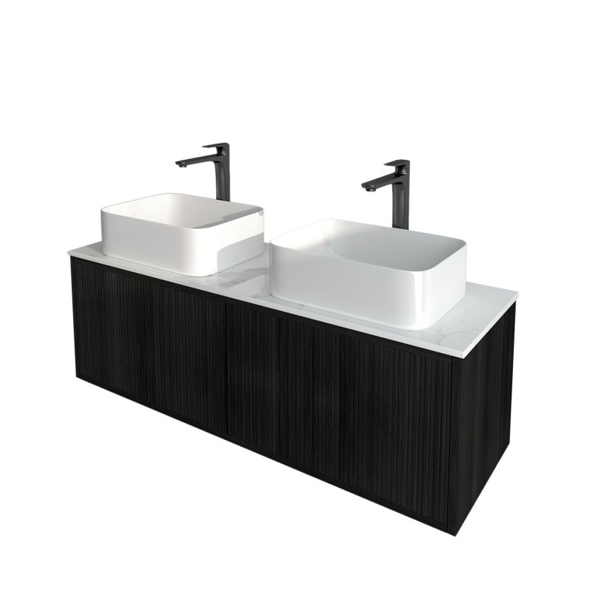 1200mm Slim Bottega Oak Wall Hung Bathroom Vanity Right Drawer Grooved MDF Cabinet Only