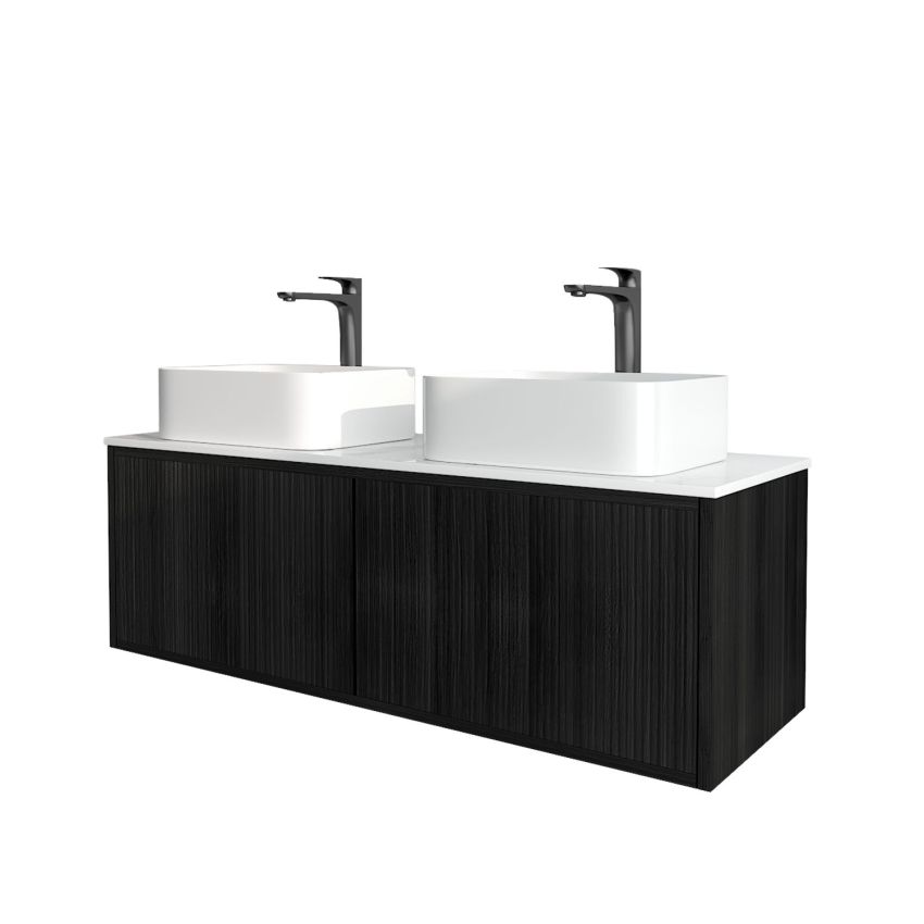 1200mm Slim Bottega Oak Wall Hung Bathroom Vanity Right Drawer Grooved MDF Cabinet Only