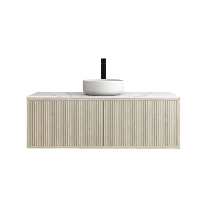 1200mm Slim Coastal Oak Wall Hung Bathroom Vanity Right Drawer Grooved MDF Cabinet Only