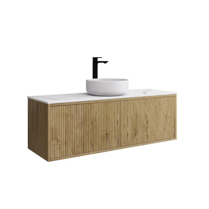 1200mm Slim Prime Oak Wall Hung Bathroom Vanity Right Drawer Grooved MDF Cabinet Only