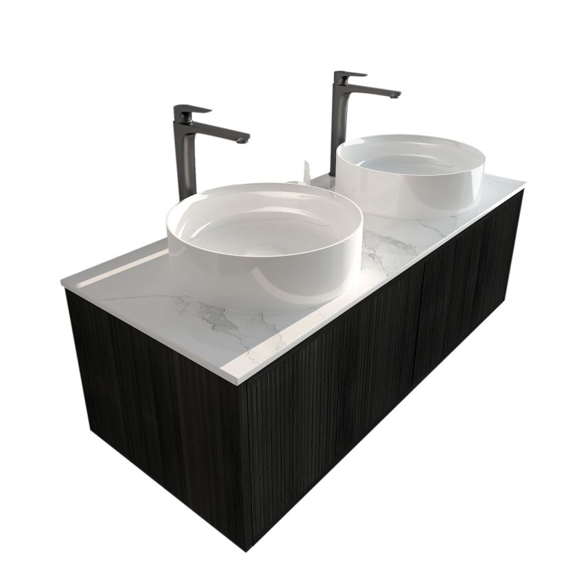 1200mm Bottega Oak Wall Hung Bathroom Vanity Left Drawer Grooved MDF Cabinet Only