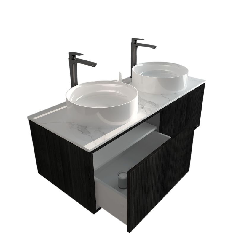 1200mm Bottega Oak Wall Hung Bathroom Vanity Left Drawer Grooved MDF Cabinet Only