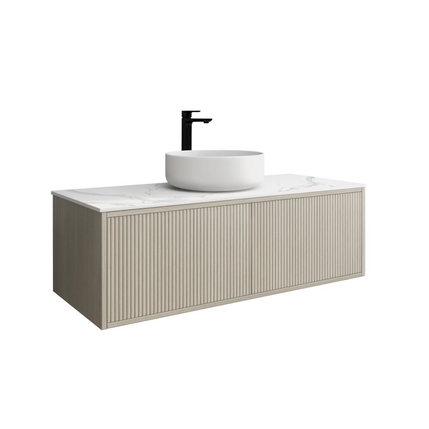 1200mm Coastal Oak Wall Hung Bathroom Vanity Left Drawer Grooved MDF Cabinet Only