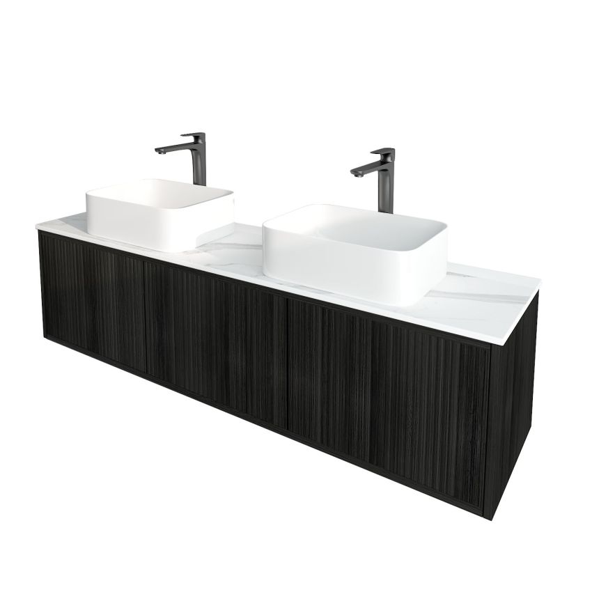 1500mm Slim Bottega Oak Wall Hung Bathroom Vanity 2 Drawers Grooved MDF Cabinet Only