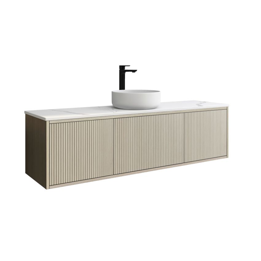 1500mm Slim Coastal Oak Wall Hung Bathroom Vanity 2 Drawers Grooved MDF Cabinet Only