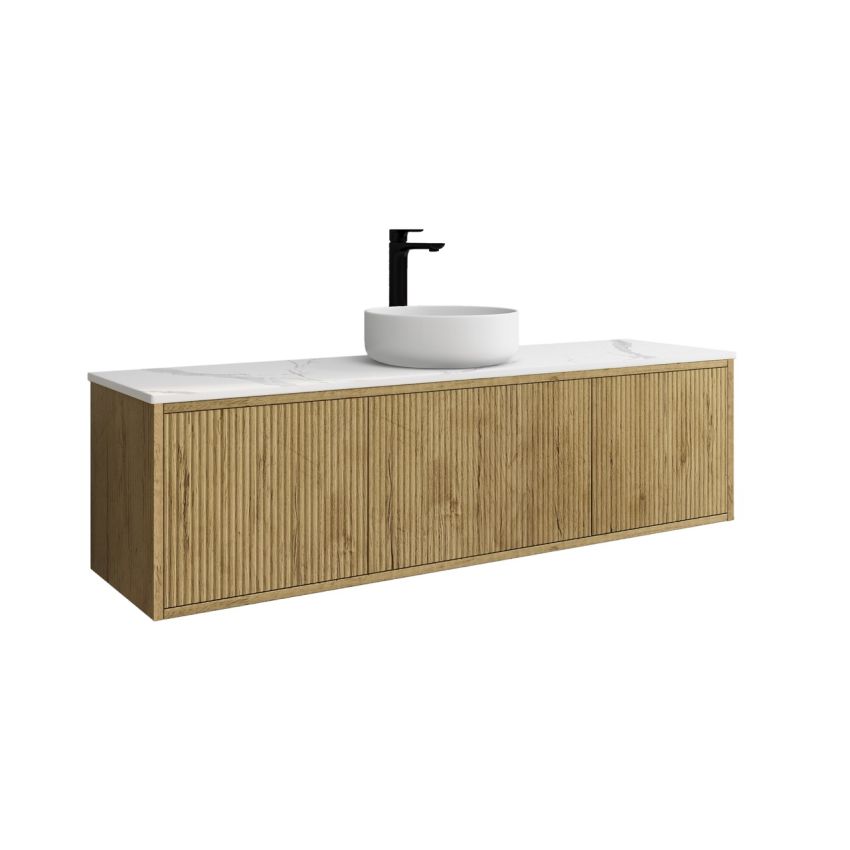 1500mm Slim Prime Oak Wall Hung Bathroom Vanity 2 Drawers Grooved MDF Cabinet Only
