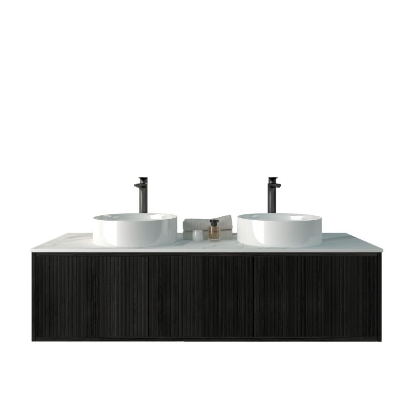 1500mm Bottega Oak Wall Hung Bathroom Vanity 2 Drawers Grooved MDF Cabinet Only