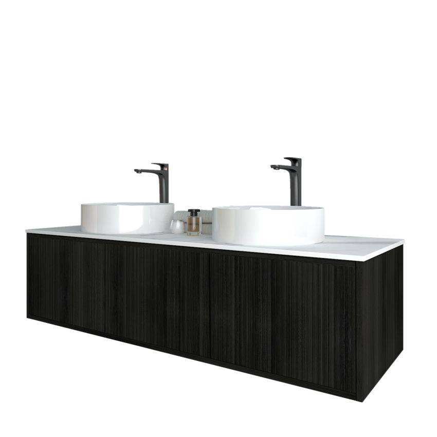 1500mm Bottega Oak Wall Hung Bathroom Vanity 2 Drawers Grooved MDF Cabinet Only