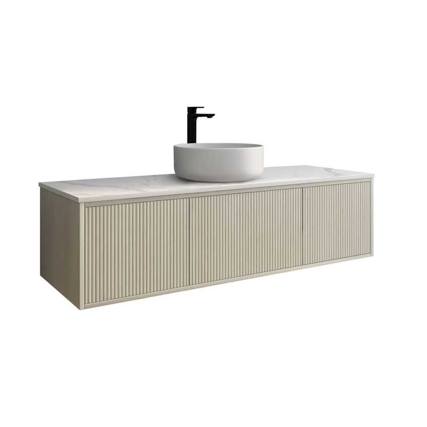 1500mm Coastal Oak Wall Hung Bathroom Vanity 2 Drawers Grooved MDF Cabinet Only