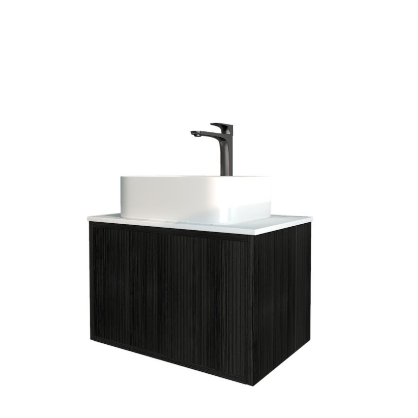 600mm Slim Bottega Oak Wall Hung Bathroom Vanity 1 Door Grooved MDF Cabinet Only