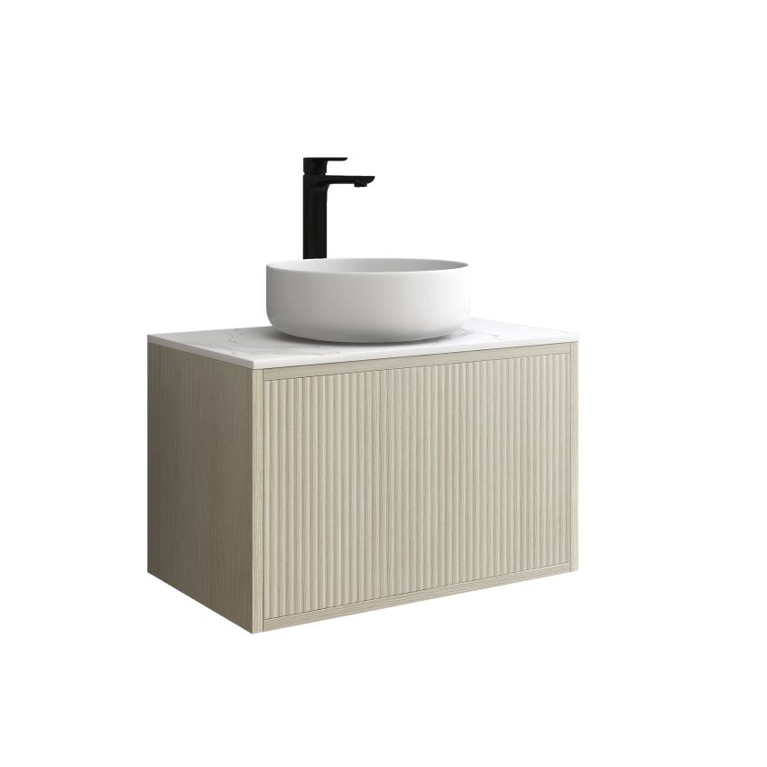 600mm Slim Coastal Oak Wall Hung Bathroom Vanity 1 Door Grooved MDF Cabinet Only