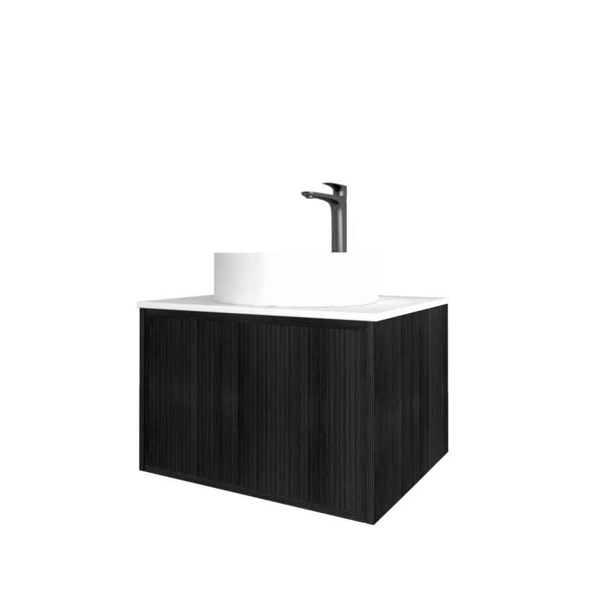 600mm Bottega Oak Wall Hung Bathroom Vanity 1 Door Grooved MDF Cabinet Only