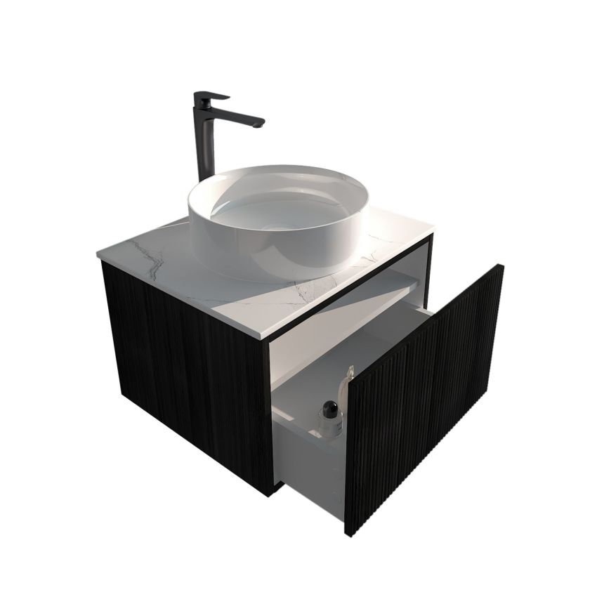 600mm Bottega Oak Wall Hung Bathroom Vanity 1 Door Grooved MDF Cabinet Only