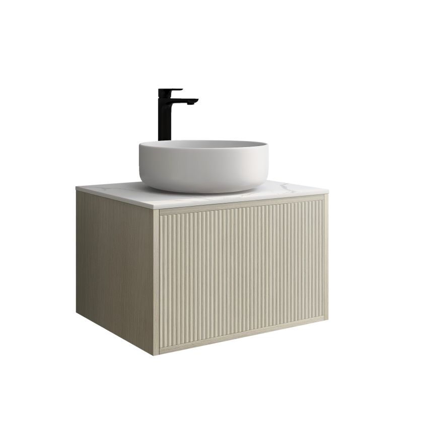 600mm Coastal Oak Wall Hung Bathroom Vanity 1 Door Grooved MDF Cabinet Only